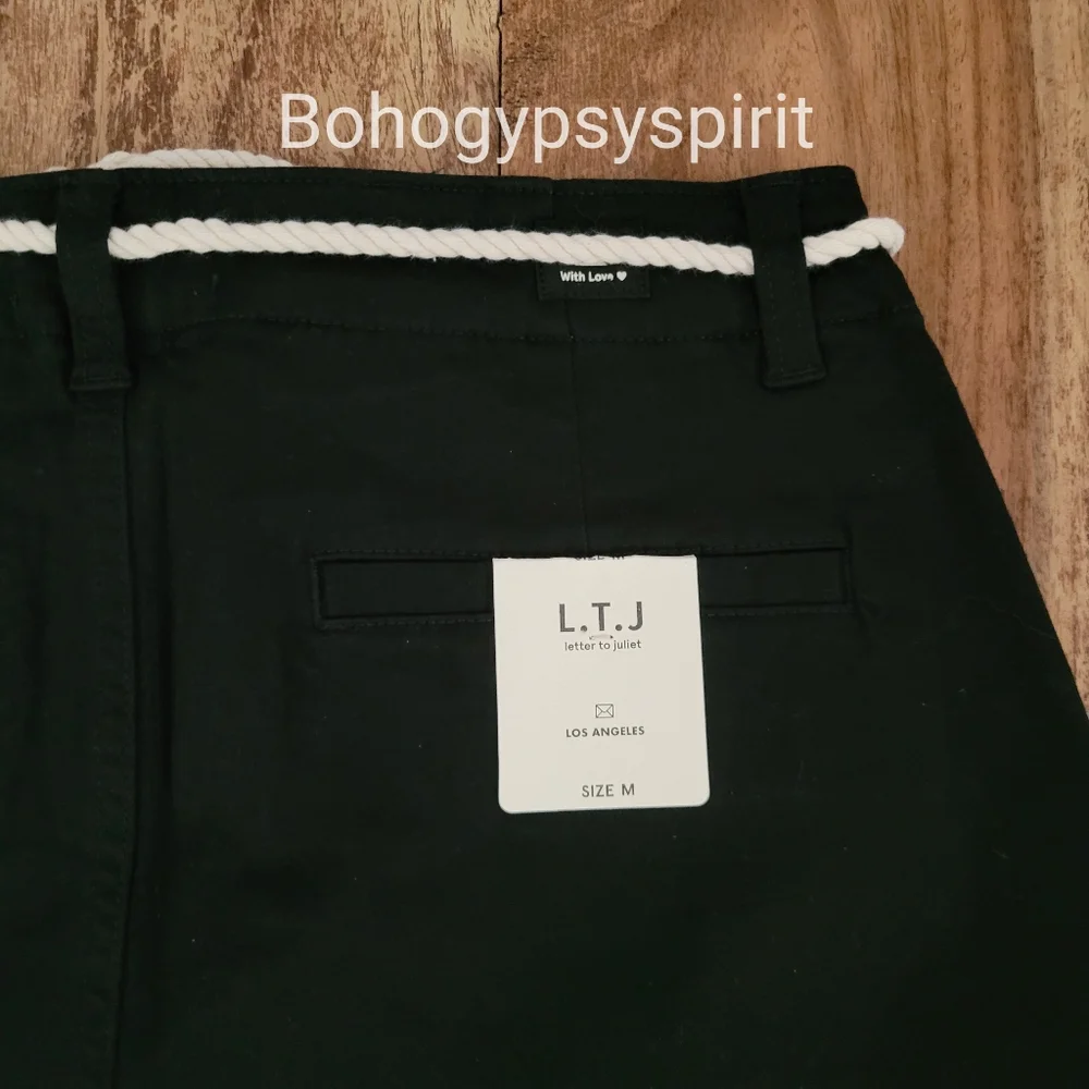 $60 NWT L.T.J Letter to Juliet High Rise Chino Shorts, Medium Black